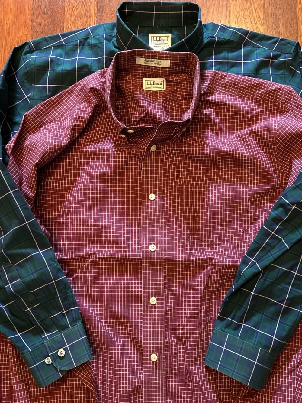 L.L.Bean Button-up Shirt Bundle Red Green Checkered Plaid Size Large